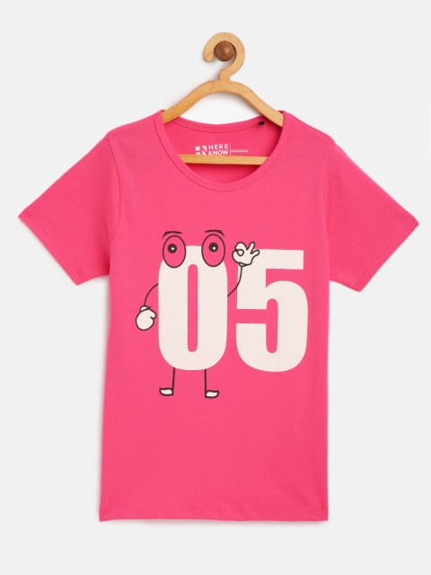 

HERENOW Girls Pink Pure Cotton Printed Pure Cotton T-shirt