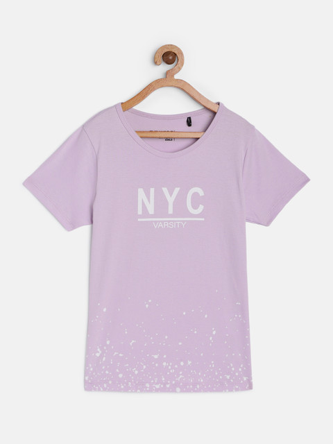 

HERE&NOW Girls Lavender Printed Pure Cotton Regular Fit T-shirt