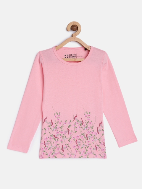 

HERE&NOW Pink Floral Pure Cotton Tshirt