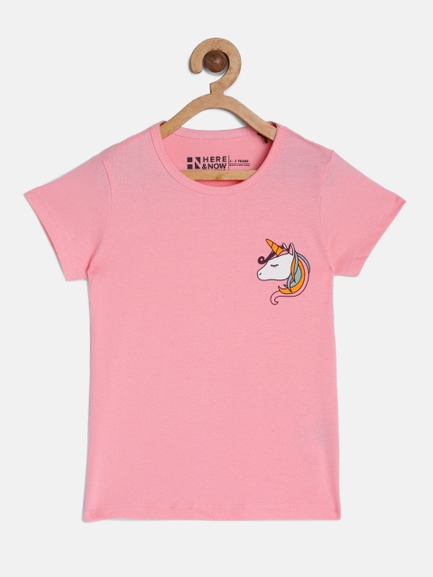 

HERENOW Girls Pink Solid Pure Cotton T-shirt