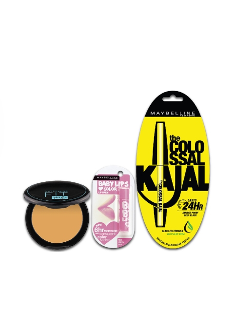 

Maybelline Set of Baby Lips Balm-Colossal Kajal-Fit Me Powder, Yellow