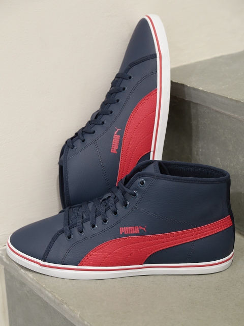 

PUMA Men Navy & Red Elsu v2 Mid SL IDP Sneakers, Navy blue