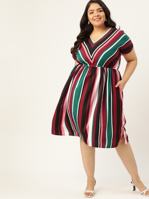 

Sztori Women Plus Size Multicoloured Striped A-Line Dress, Multi