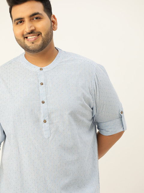 

Sztori Men Plus Size White Striped Casual Shirt