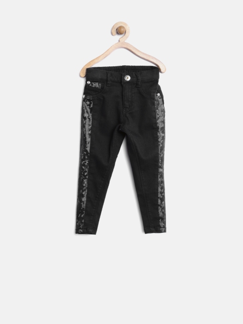 

Gini & Jony Girls Black Printed Panelled Jeggings