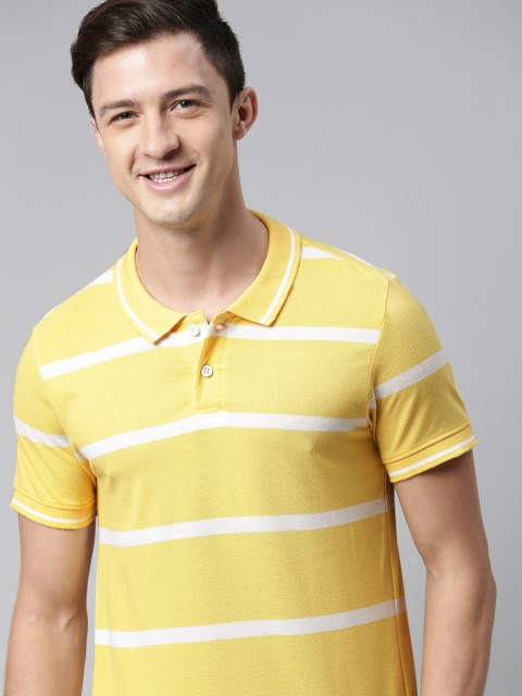 

Mast & Harbour Men Yellow & White Striped Polo Collar T-shirt