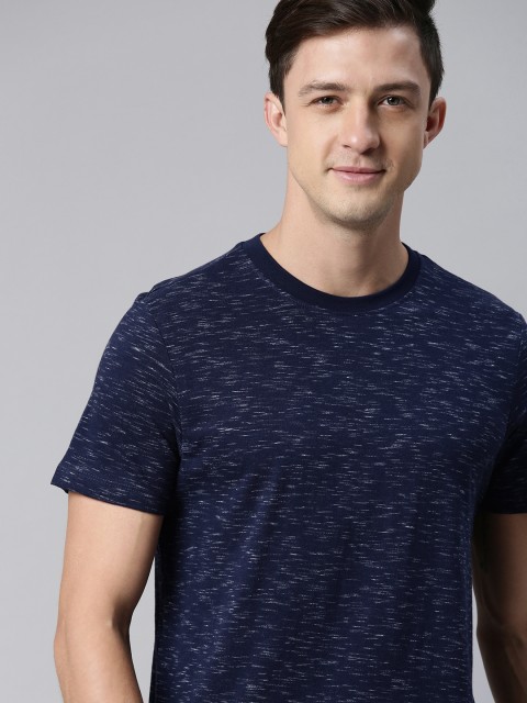 

Mast Harbour Men Navy Blue Melange Pure Cotton T-shirt