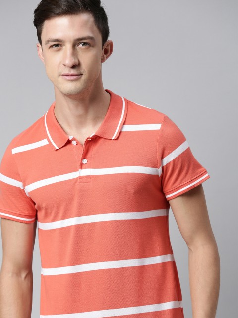 

Mast & Harbour Men Orange & White Striped Polo Collar T-shirt