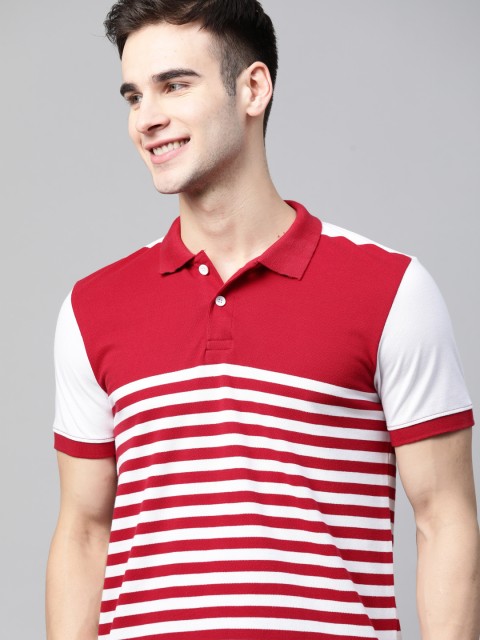 

Mast & Harbour Men White & Red Striped Polo Collar T-shirt