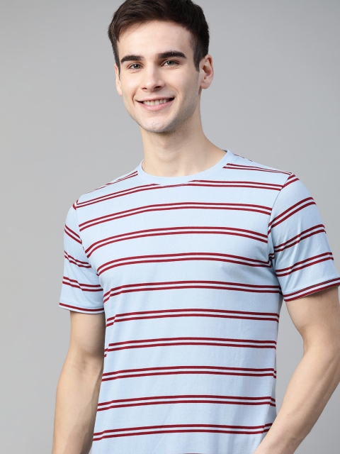 

Mast Harbour Men Blue Maroon Striped Pure Cotton T-shirt
