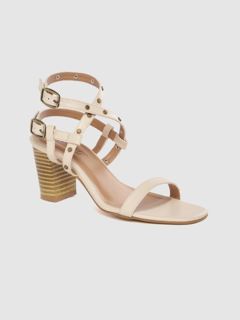 

Roadster Women Cream Solid Mid-Top Block Heels with Embellished Detail