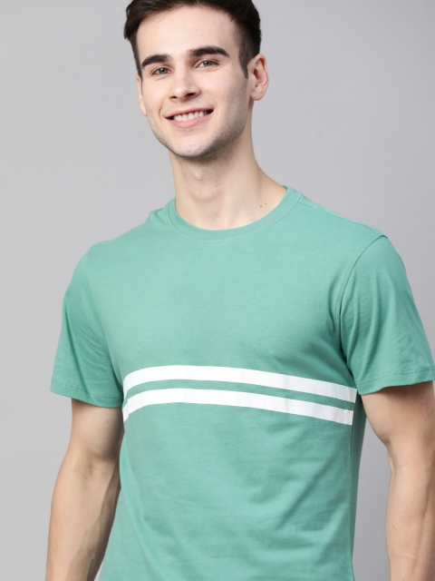 

Mast Harbour Men Green White Pure Cotton Striped Pure Cotton T-shirt