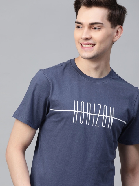 

Mast & Harbour Men Blue Typography Printed T-shirt