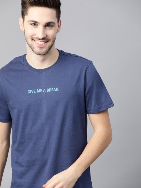 

Mast & Harbour Men Blue Typography Printed T-shirt