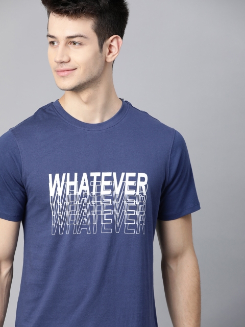 

Mast & Harbour Men Blue Typography Printed T-shirt