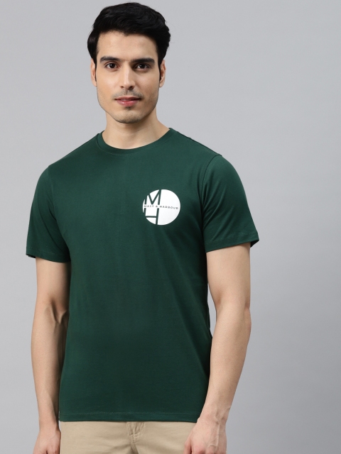 

Mast Harbour Men Green White Brand Logo Pure Cotton T-shirt