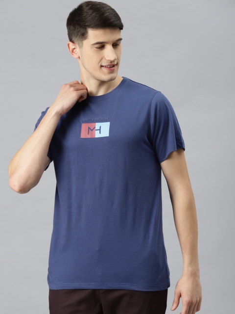 

Mast Harbour Men Navy Blue Typography Printed Pure Cotton T-shirt