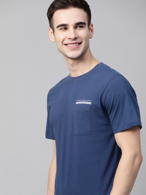 

Mast & Harbour Men Navy Blue Solid Pure Cotton Chest Pocket T-shirt