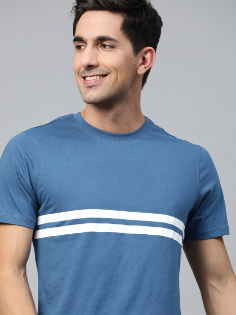 

Mast Harbour Men Blue White Striped Pure Cotton Handcrafted Pure Cotton T-shirt