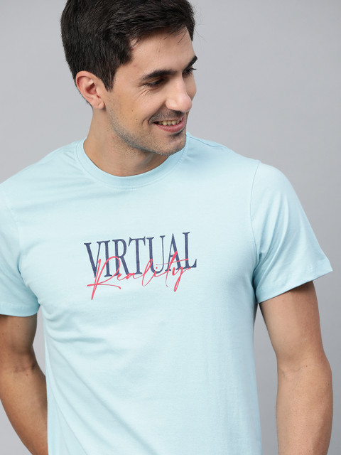 

Mast Harbour Men Blue Typography Printed Pure Cotton Handcrafted Pure Cotton T-shirt