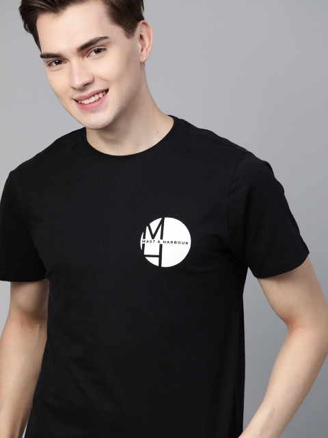 

Mast & Harbour Men Black Brand Logo Print T-shirt