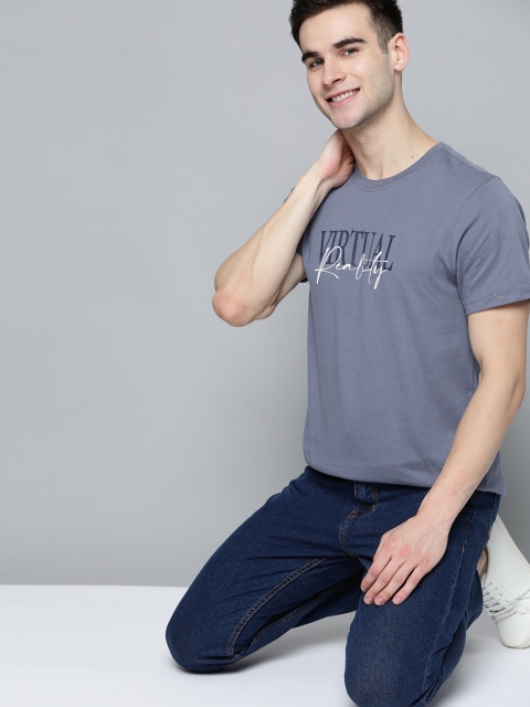 

Mast Harbour Men Grey Typography Printed Pure Cotton Handcrafted Pure Cotton T-shirt