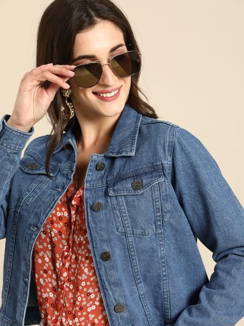 

all about you Women Blue Cropped Denim Jacket