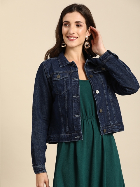 

all about you Women Navy Blue Pure Cotton Denim Jacket