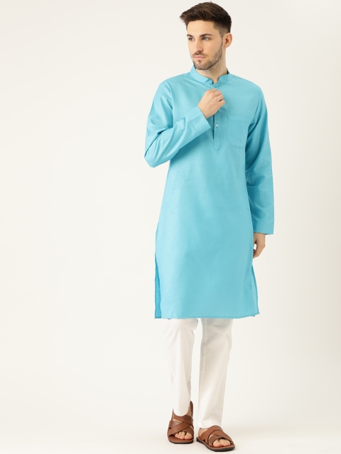 

Molly & Michel Men Blue & Off-White Solid Pure Cotton Kurta with Pyjamas