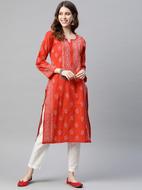 

ADA Women Red & White Ethnic Motifs Embroidered Chikankari Kurta