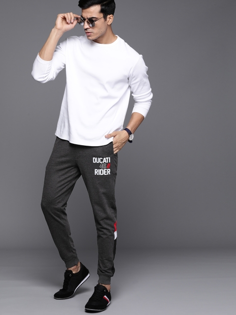 

Ducati Men Charcoal Grey & White Typography Printed Joggers