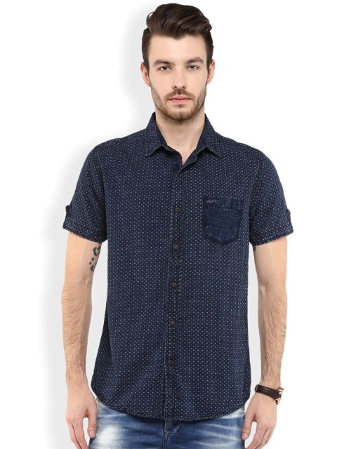 

Mufti Blue Denim Printed Slim Casual Shirt
