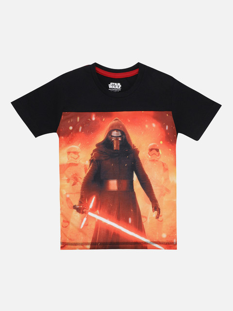 

Kids Ville Boys Black & Orange Star Wars Printed Round Neck Cotton T-shirt