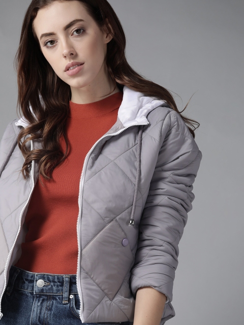 

Roadster Women Grey Hooded Quilted Jacket
