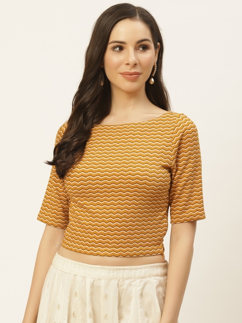 

Ritu Kumar Women Mustard Yellow & Beige Chevron Print Stitched Blouse