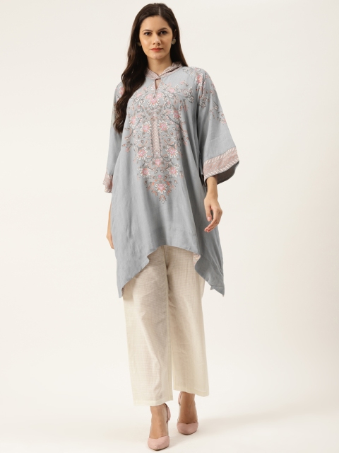 

Ritu Kumar Grey & Pink Ethnic Motifs Print Asymmetric Kurti