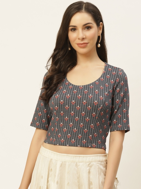 

Ritu Kumar Women Navy Blue & Red Floral Print Stitched Blouse
