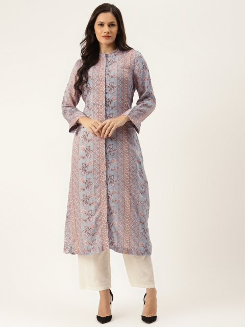 

Ritu Kumar Women Blue & Orange Ethnic Motifs Print Kurta with Trousers