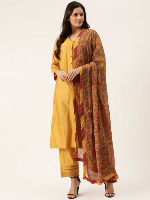

Ritu Kumar Women Mustard Yellow Chanderi Cotton Kurta with Palazzos & With Dupatta
