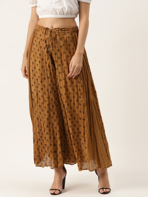 

Ritu Kumar Women Brown & Black Ethnic Motifs Printed Knitted Palazzos