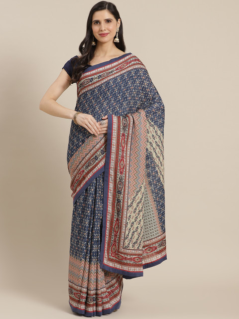

Ritu Kumar Navy Blue & Pink Ethnic Motifs Saree