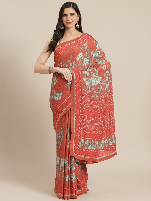 

Ritu Kumar Rust Red & White Floral Saree