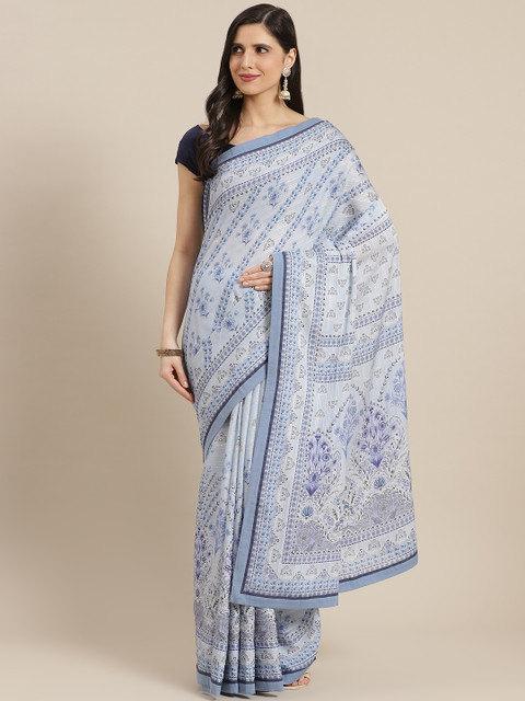 

Ritu Kumar Blue & White Ethnic Motifs Saree