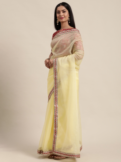 

EthnoVogue Yellow Organza Made To Measure Saree