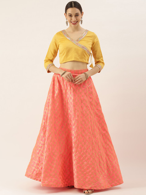 

EthnoVogue Yellow & Orange Embellished Lehenga Choli