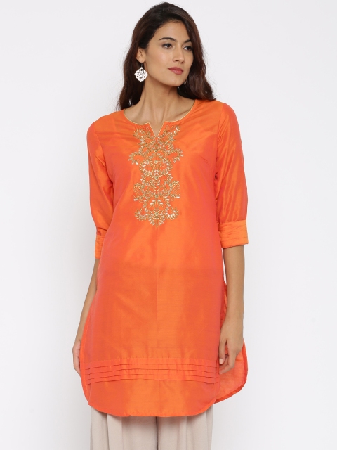 

Anouk Women Orange Solid Embroidered Straight Kurta