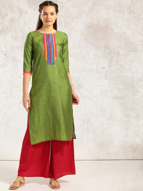 

Anouk Green Solid Straight Kurta