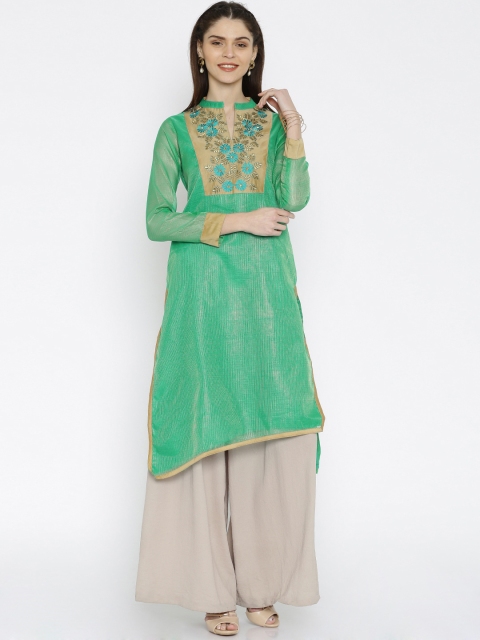 

Anouk Women Green Embroidered Asymmetric Hemline Straight Kurta