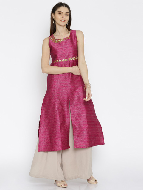

Anouk Women Pink Embroidered A-Line Kurta