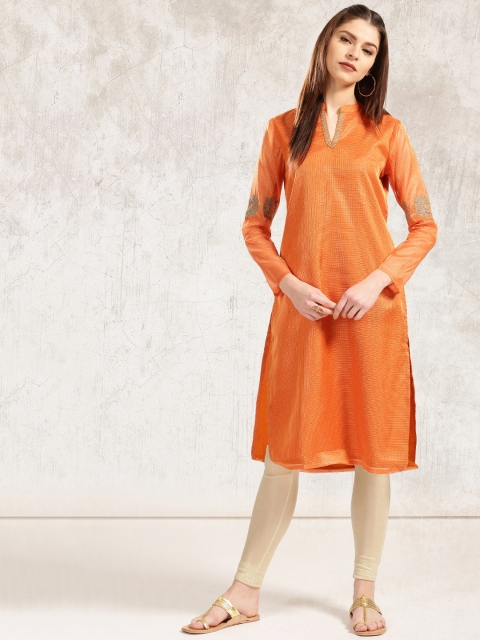 

Anouk Orange Woven Straight Kurta